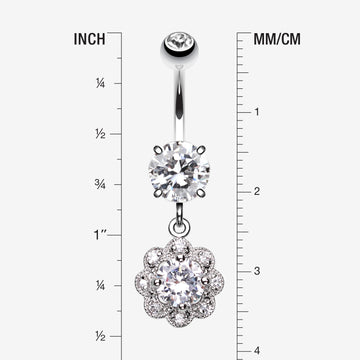 Detail View 1 of Dazzling Flower Belly Ring-Clear Gem